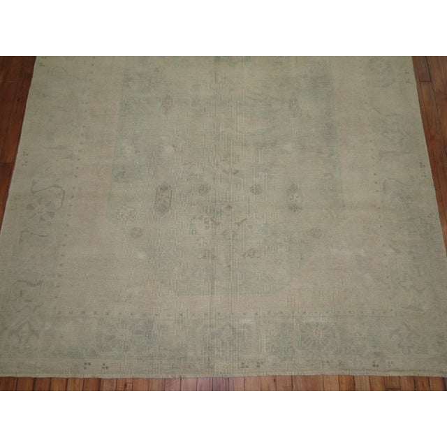 Textile Vintage Zabihi Collection Pale Green Turkish Oushak Rug - 6' x 9'4" For Sale - Image 7 of 7