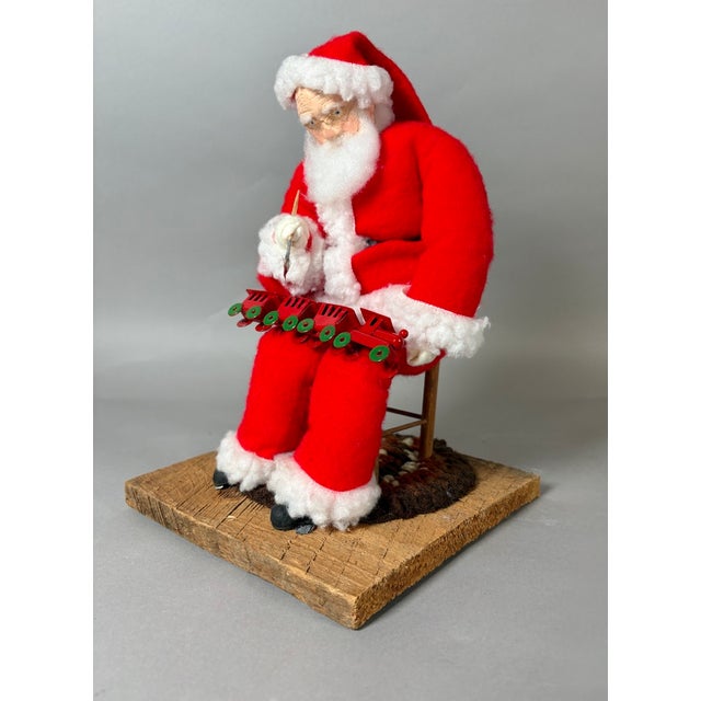 Vintage American Folk Art Santa Claus Toymaker Christmas Sculpture With Train For Sale - Image 4 of 12
