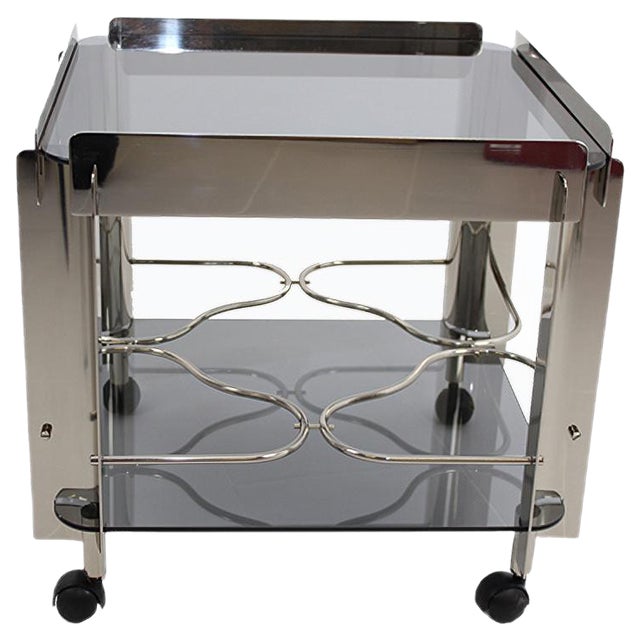 Chrome and Glass Serving Trolley, 1970s For Sale