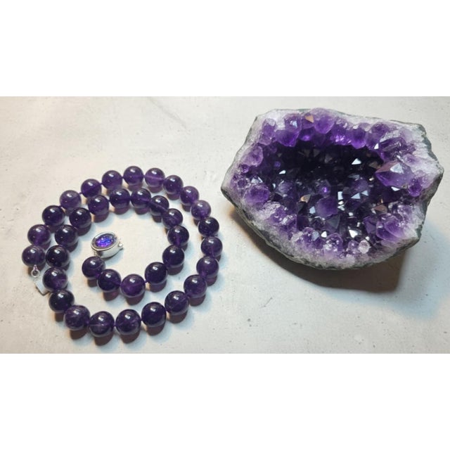 Purple Natural Brazilian Amethyst Necklace, Untreated 16mm Beads, 25 Inch Length For Sale - Image 8 of 8