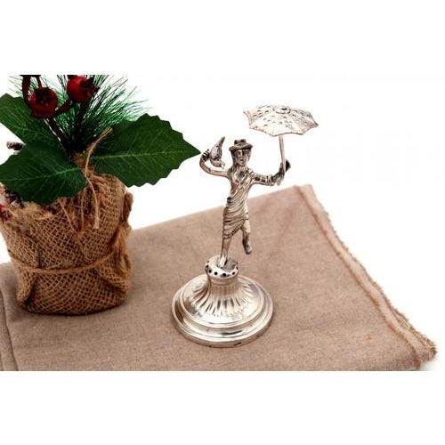 Metal Silver Toothpick Holder with Saleswoman on Pedestal For Sale - Image 7 of 7