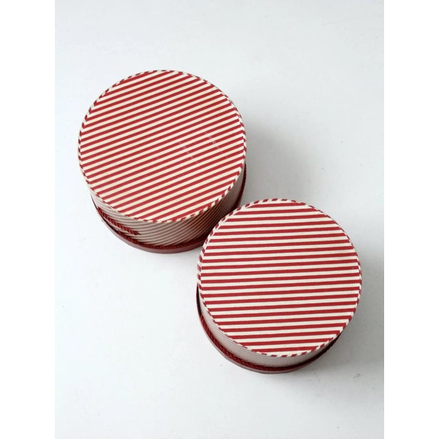 Vintage Candy Cane Stripe Hat Boxes Pair For Sale - Image 9 of 13
