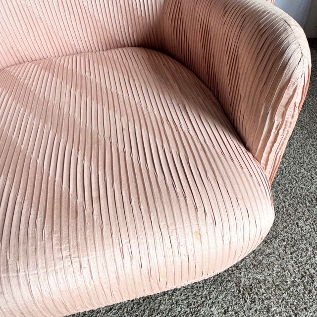 Postmodern Pleated Pink Fabric Arm Chairs by Preview Furniture - Set of 6 For Sale - Image 10 of 12