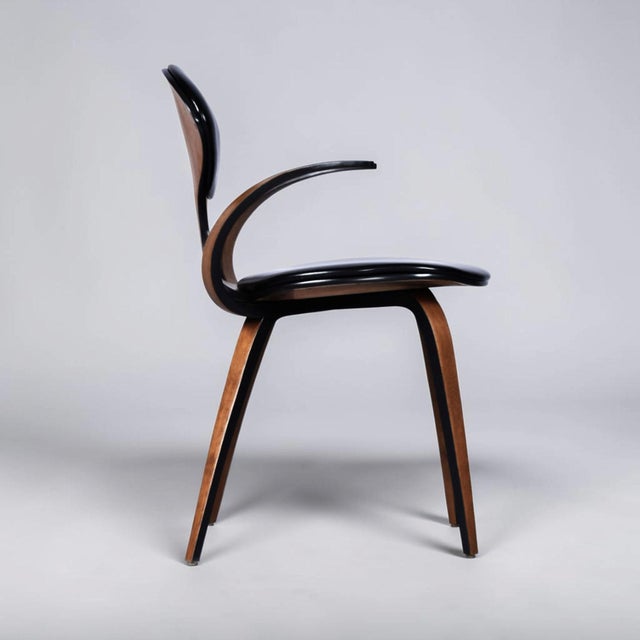 Wood Norman Cherner Style Sculpted Bent Plywood Armchair With Black Cushions For Sale - Image 7 of 13