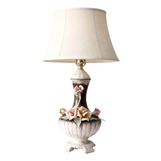 Mid 20th Century Italian Capodimonte Porcelain Floral Lamp For Sale