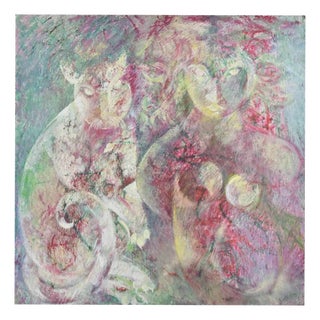 Sebastiano Sanguigni, The Woman and the Cat, Oil Painting, 2000 For Sale