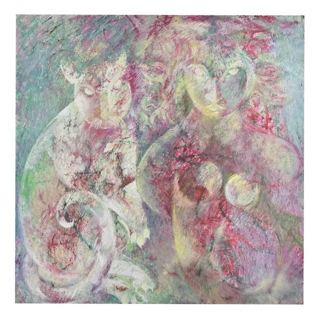 Sebastiano Sanguigni, The Woman and the Cat, Oil Painting, 2000 For Sale