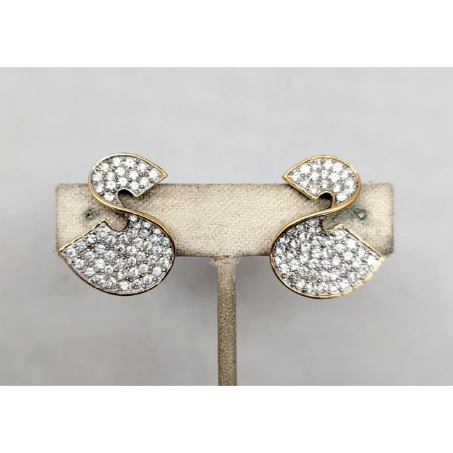 Givenchy Vintage 1980s Signed Givenchy Pavé Clear Rhinestone S Clip Earrings-2 Pieces For Sale - Image 4 of 10