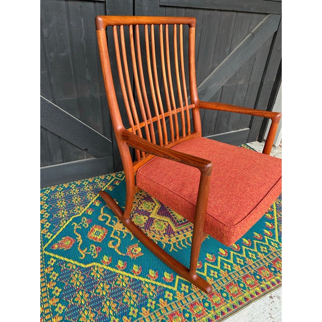 Mid-Century Modern 1960s Attributed to Hans Wegner Teak Rocking Chair… Completely Refurbished! For Sale - Image 3 of 9