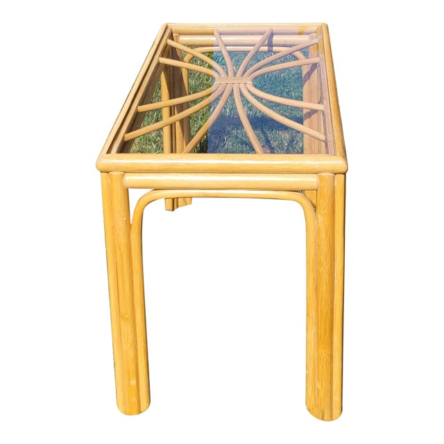1960s Rattan and Glass Side Table For Sale