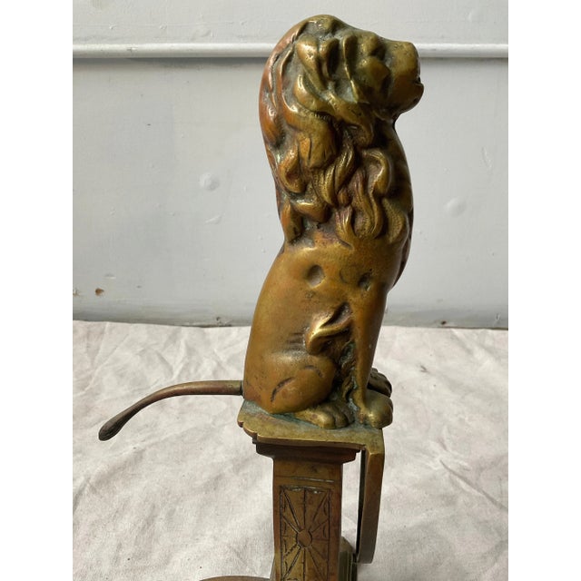 1910 Bronze Lion Andirons - a Pair For Sale - Image 4 of 12