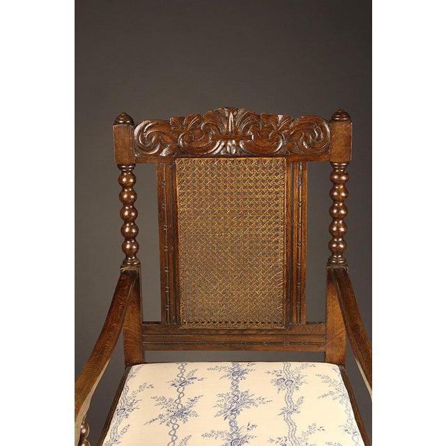 Pair of Antique English Jacobean Style Arm Chairs Circa 1890 For Sale - Image 4 of 7