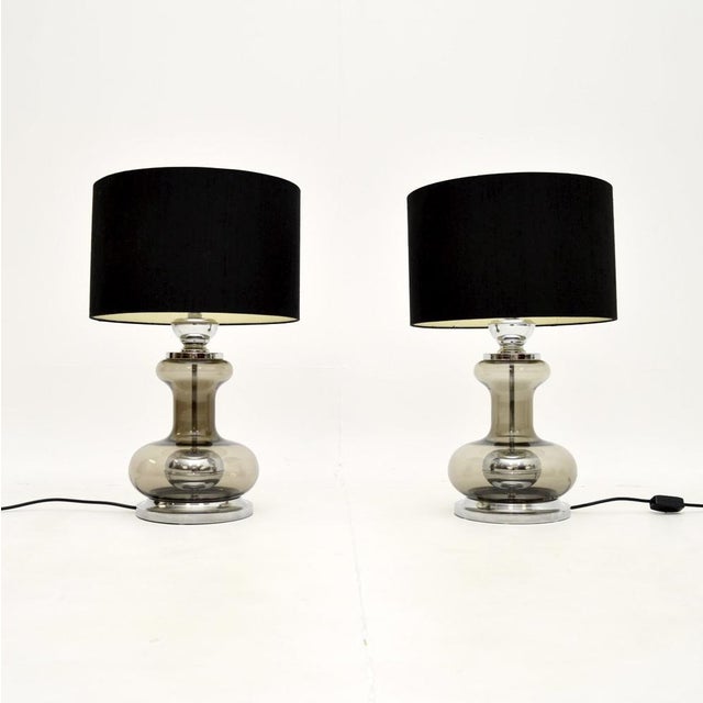 Metal Vintage French Glass and Chrome Table Lamps, 1970s, Set of 2 For Sale - Image 7 of 7