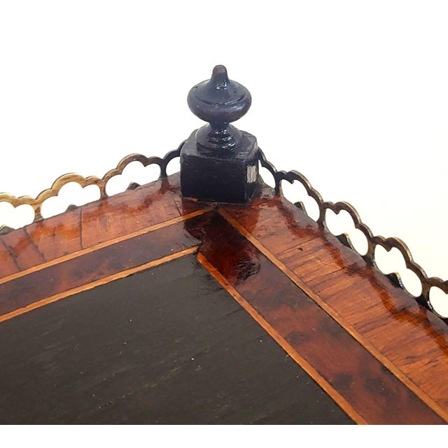 19th C French Inlaid 3 Tier Rosewood Ebony & Bronze Gallery Table Stand Etegere For Sale - Image 10 of 15