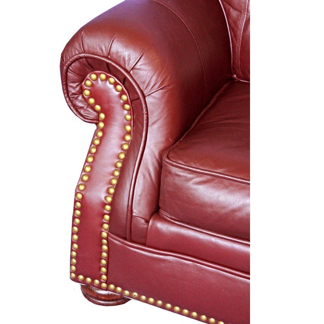 Transitional Brown Genuine Leather Nailhead Sofa Chairish