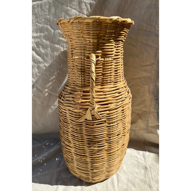 Vintage Split Bamboo/Rattan Floor Vase w/handles. Great with dried floral arrangement. I also have another one with just 1...