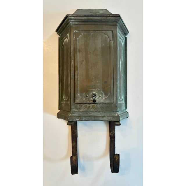Metal Patinated Wall Mount Metal Mail and Paper Box with Door For Sale - Image 7 of 7