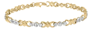 10k Yellow Gold 1/3 Cttw Diamond 3 Stone and X-Link Bracelet (I-J Color, I1-I2 Clarity) - 7.50" Inch