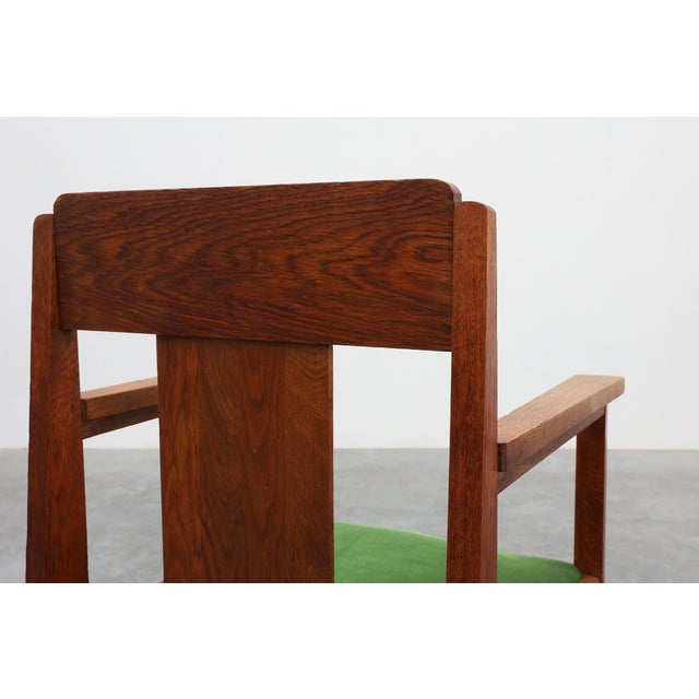 Amsterdamse School Oak and Velvet Side Chair, the Netherlands, 1920s For Sale - Image 12 of 15