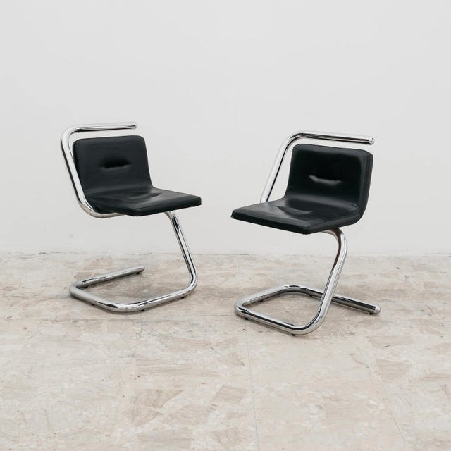 Vintage Chrome Tubular Chairs by Luigi Bardini, 1970s, Set of 2 For Sale - Image 3 of 9