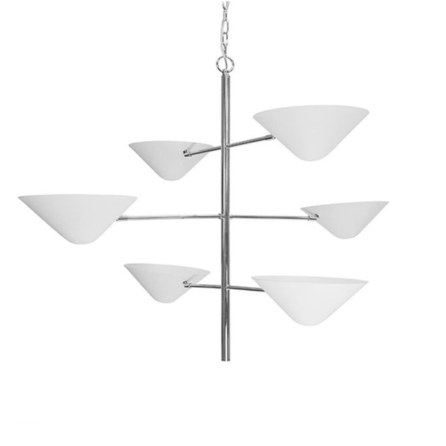 Worlds Away Matthew Izzo Home Avalon White Metal Inverted Shade and Nickel Frame Pendant Light For Sale - Image 4 of 4