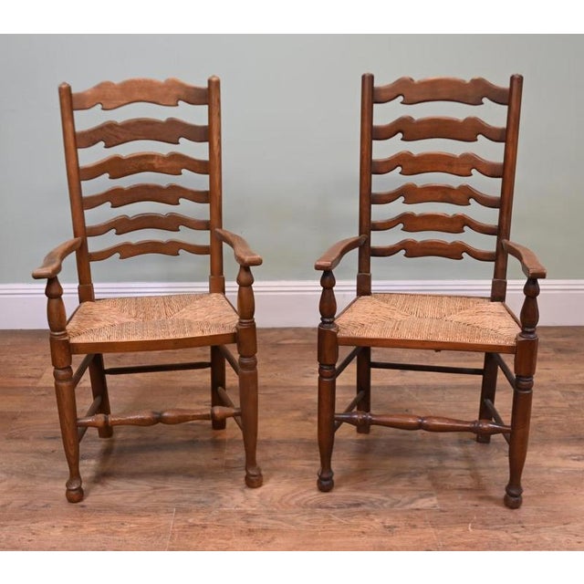 Oak Farmhouse Ladderback Armchairs, Set of 2 For Sale - Image 4 of 4