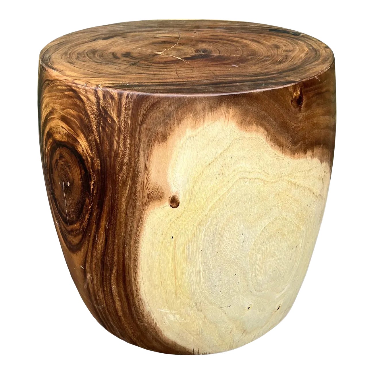 Monkey Pod Drum Stool / Side Table | Chairish