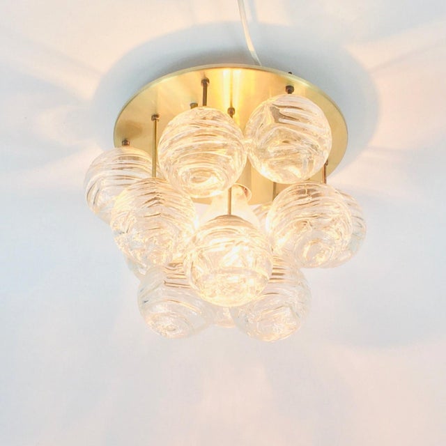 1970s Mid-Century Sputnik Murano Glass & Brass Flush Mount from Doria, Germany,1970s For Sale - Image 5 of 11