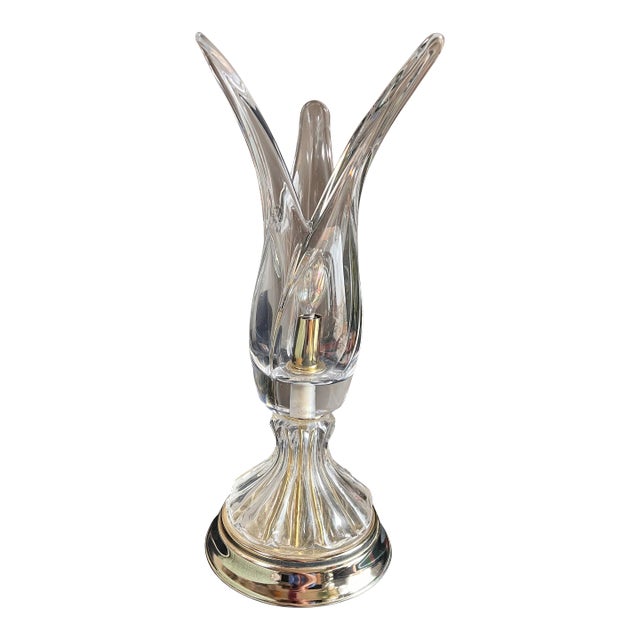1980s Vintage French Crystal and Brass Table Lamp For Sale