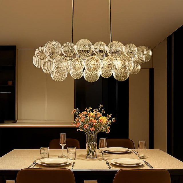 Aloadecor Glam 5-Light 43'' Modern Dining Room Chandelier With Hand-Blown Textured Clear Glass Globes and Chrome Finish For Sale - Image 9 of 9