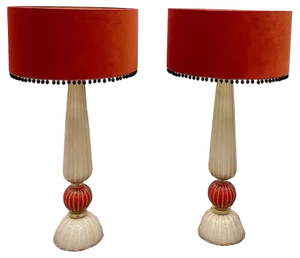 Cordonato D'Oro Table Lamps in Murano Glass from Barovier & Toso, 1980s, Set of 2