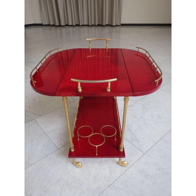 Bright Red Goatskin Bar Cart with Wings by Aldo Tura For Sale - Image 12 of 14