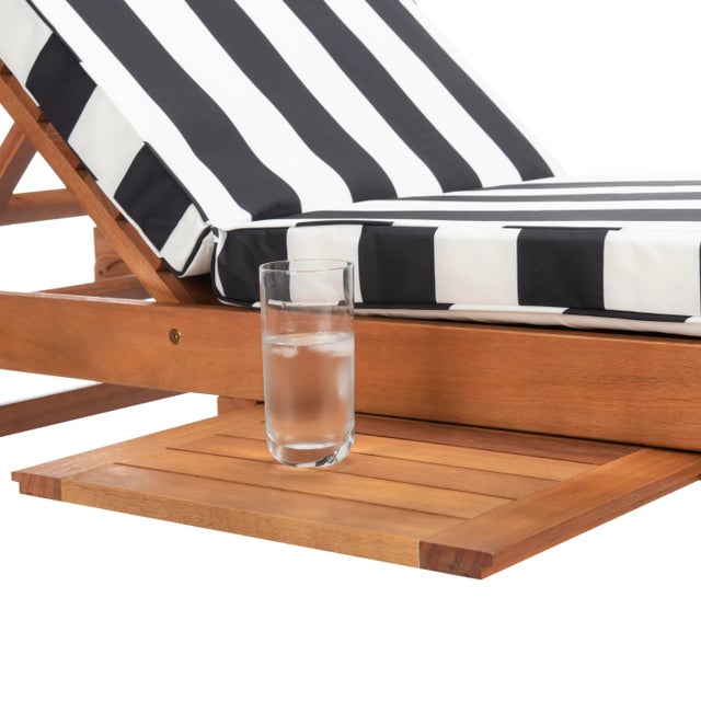 2020s Newport Chaise Lounge Chair with Side Table, Natural/Black Stripe Cushion For Sale - Image 5 of 11