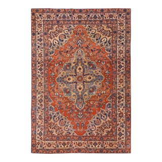 1880s Red Medallion Rustic Antique Persian Tabriz Rug 4'0" X 5'10" Handknotted Wool Carpet For Sale