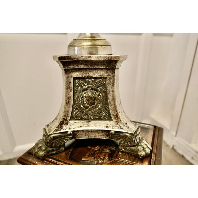 Metal Large French Silvered Alter Lamp, 1880s For Sale - Image 7 of 12