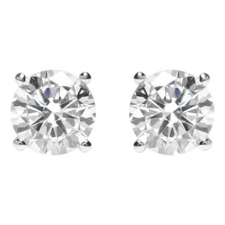IGI Certified 14K White Gold 5.00 Cttw Round Brilliant-Cut Lab Grown Diamond Classic 4-Prong Stud Earrings with Screw Backs, A Pair For Sale
