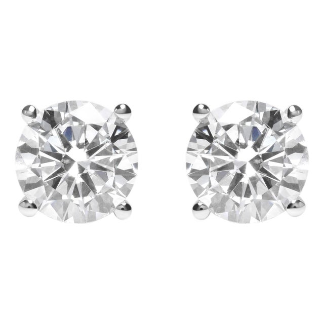 IGI Certified 14K White Gold 5.00 Cttw Round Brilliant-Cut Lab Grown Diamond Classic 4-Prong Stud Earrings with Screw Backs, A Pair For Sale