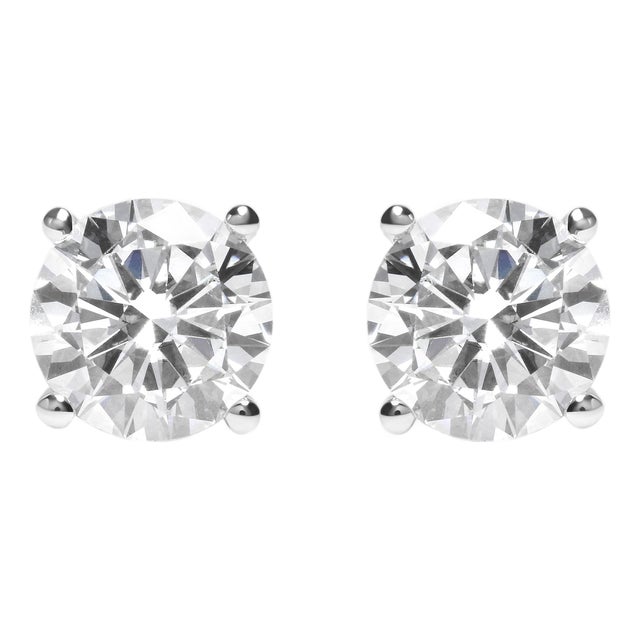 IGI Certified 14K White Gold 5.00 Cttw Round Brilliant-Cut Lab Grown Diamond Classic 4-Prong Stud Earrings with Screw Backs (F-G Color, SI1 Clarity) For Sale