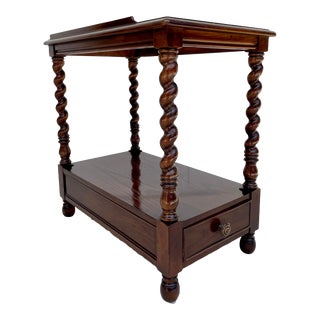 English Barley Twist Wood Side Table With Drawer For Sale