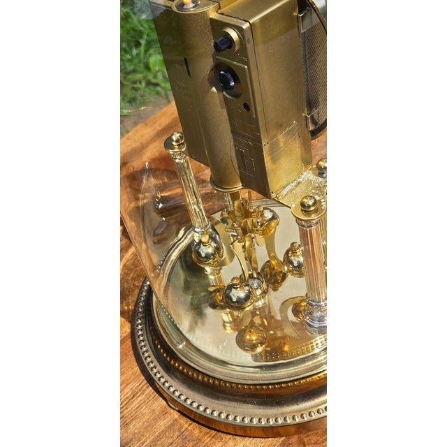 Vintage Elgin Anniversary Mantel Clock With Glass Dome, Brass Finish & Rotating Pendulum For Sale - Image 6 of 17