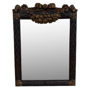 Large Antique 18th C Franco Flemish Baroque Walnut & Giltwood Mirror