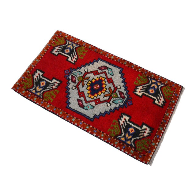Textile 1970s Hand Knotted Small Turkish Rug, Door Mat, Entryway Rug, Bath Mat, Kitchen Decor - 20x36" For Sale - Image 7 of 14