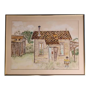 Mid 20th Century "Erasmus P. Jones" Folk Art Original Framed Figurative Watercolor Painting
