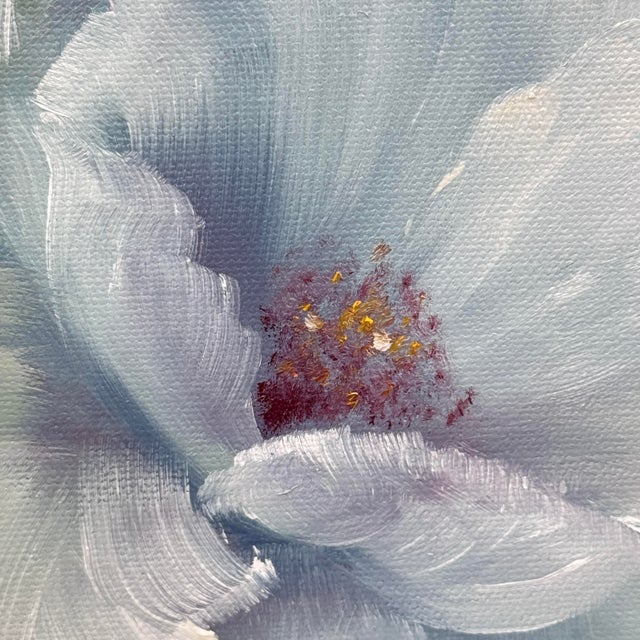 Traditional Vintage Original Blue Hibiscus Floral Painting For Sale - Image 3 of 10