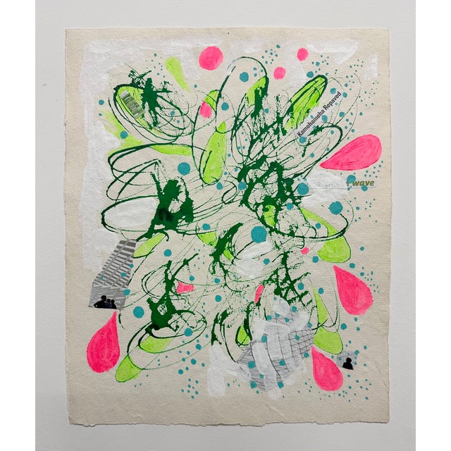 A colorful work on paper from mid career artist Ben Junta Acrylic, Collage, Ink on Paper 14.74" x 12"