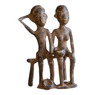 Vintage African Bronze People Sitting For Sale