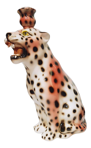 Porcelain Candlestick in the Shape of a Leopard from Boxer Ceramiche, Italy, 20th Century
