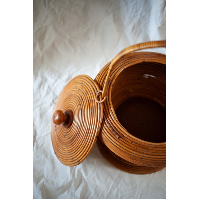 Wood Decorative Rattan Basket from Vivai del Sud, Italy, 1960s For Sale - Image 7 of 12
