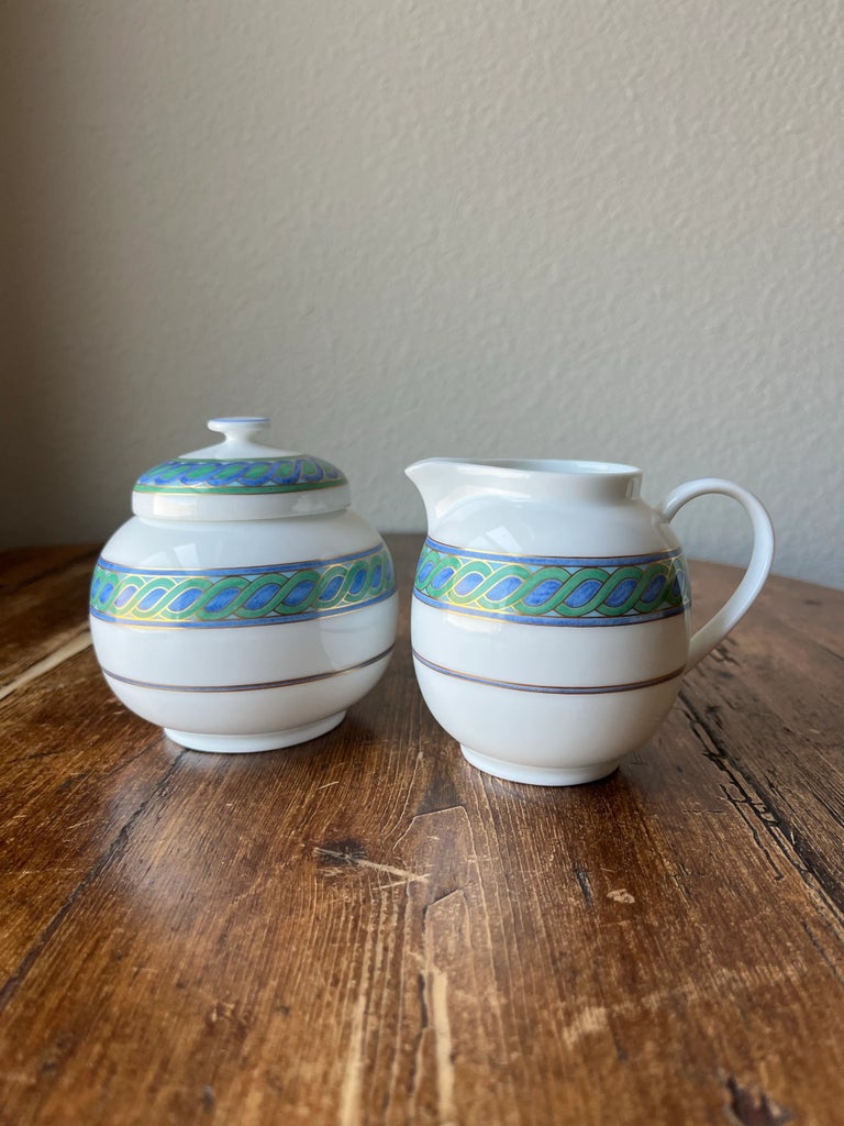 1990s Christofle Paris China Torsade Bleue Pattern Dinnerware Set