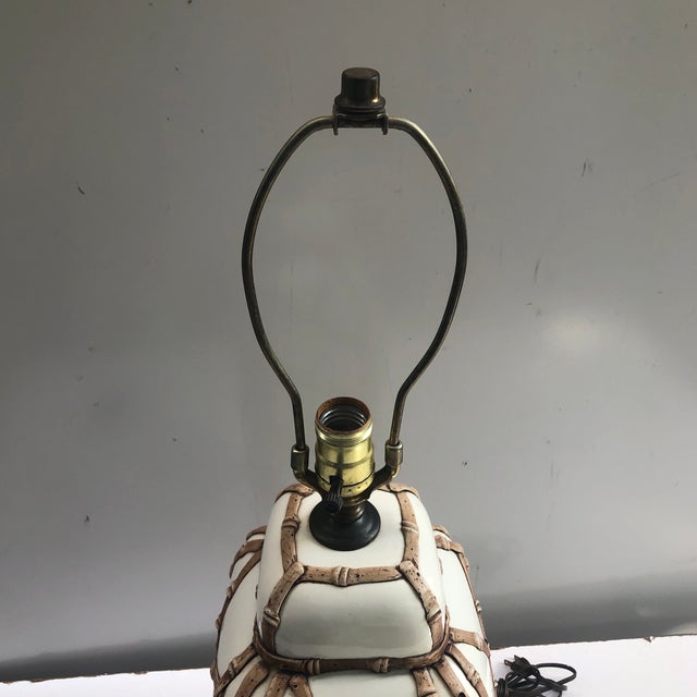 Ceramic Faux Bamboo Lamp on Lucite Base For Sale - Image 7 of 13
